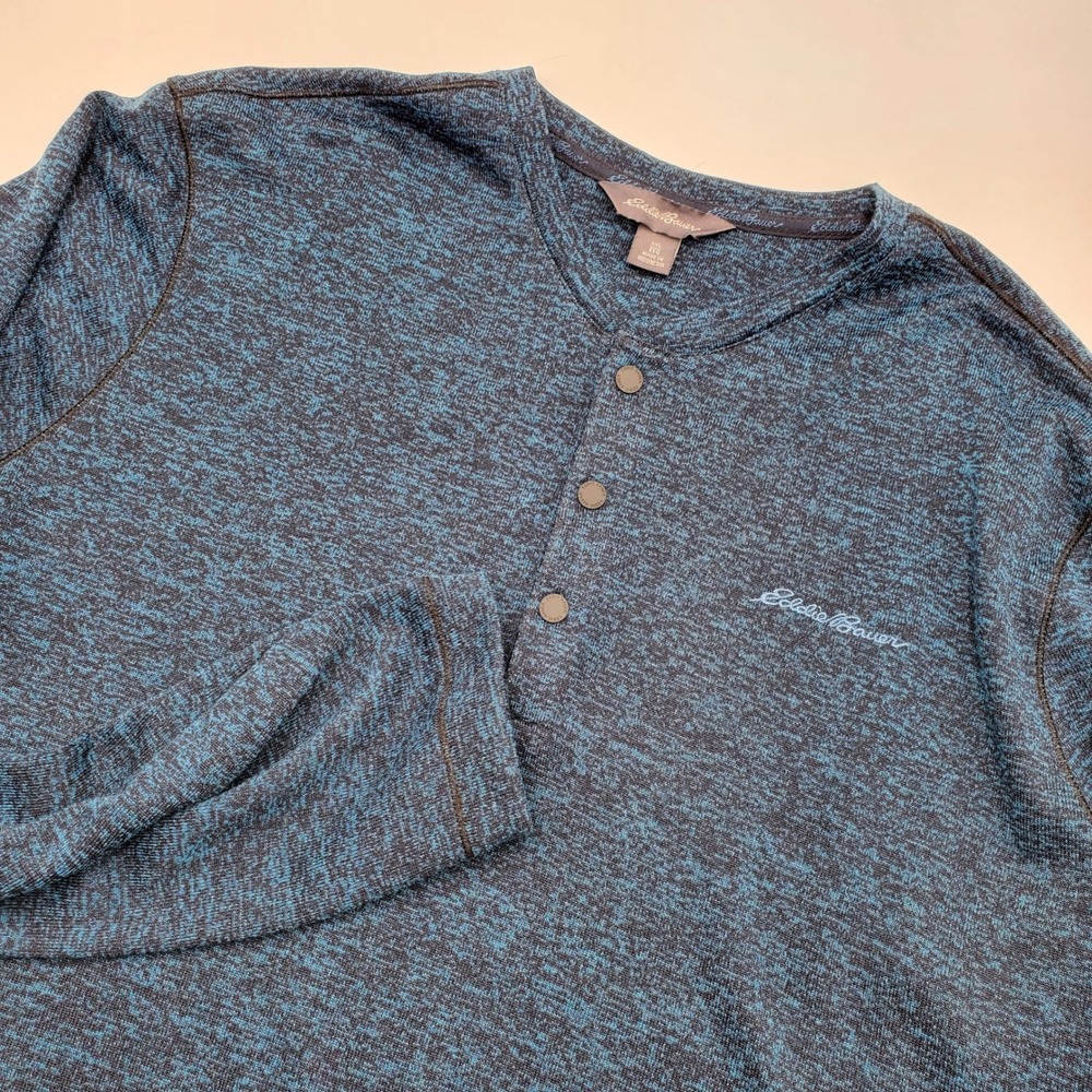 Eddie Bauer Mens XXL Blue Space Dye Henley Long Sleeve Performance Shirt Top
